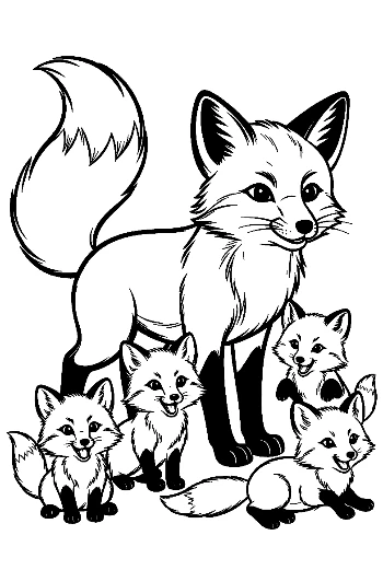 Red Fox Mother with Playful Kits