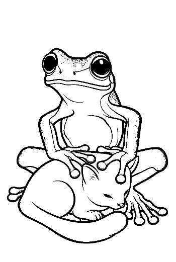 Tree Frog Cuddling a Kitten