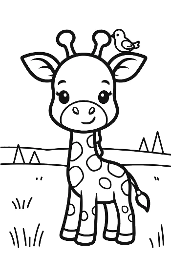 Adorable Cartoon Giraffe Standing in a Sunny Meadow Printable
