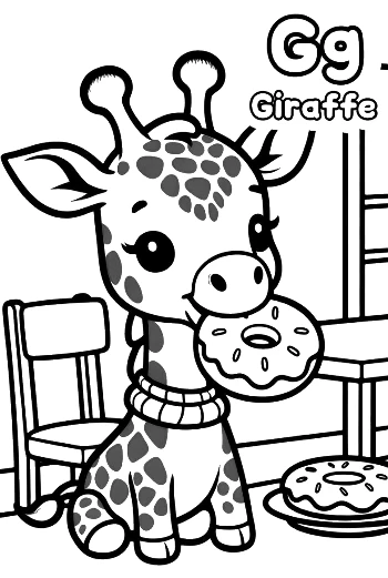 Adorable Giraffe Eating a Glazed Donut Treat Printable