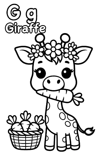 Adorable Giraffe Eating Carrots from the Garden Printable