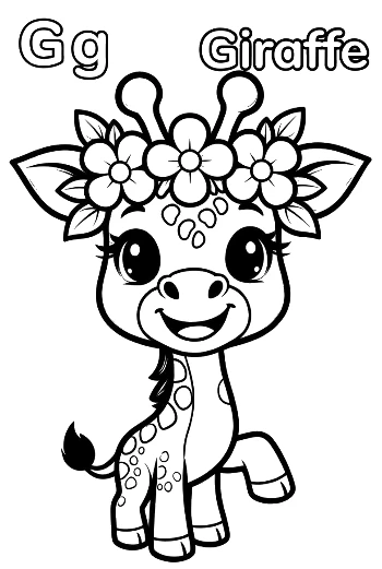 Baby Giraffe Holding Balloons on a Sunny Day Printable