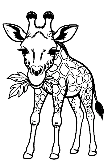 Baby Giraffe Munching Leaves