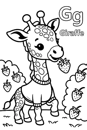 Baby Giraffe Tasting a Sweet Red Strawberry Printable
