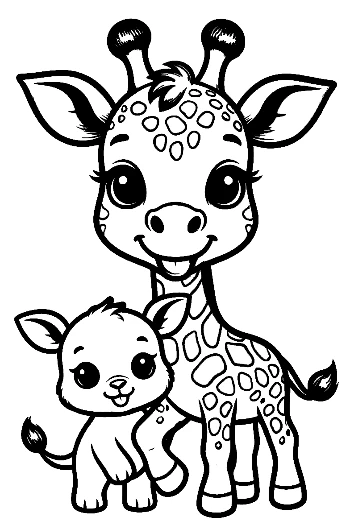 Cute Baby Giraffe Hugging Mama