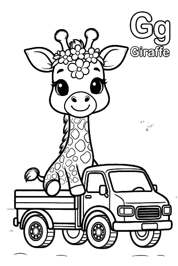 Cute Giraffe Calf Behind the Wheel of a Small Car Printable