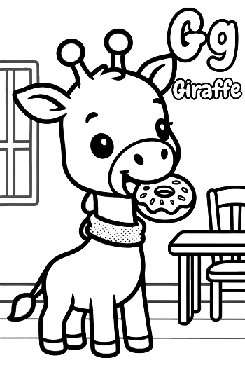 Cute Giraffe Eating Leaves Coloring Page Printable