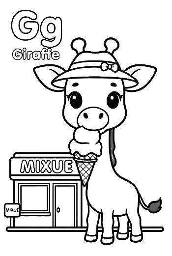 Cute Giraffe Eating Leaves to Color Printable