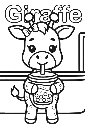 Cute Giraffe Holding a Delicious Cup of Tea Printable