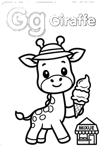 Cute Giraffe in a Hat Holding an Ice Cream Printable