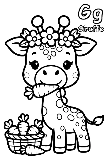 Cute Giraffe with a Flower Crown Eating Carrots Printable