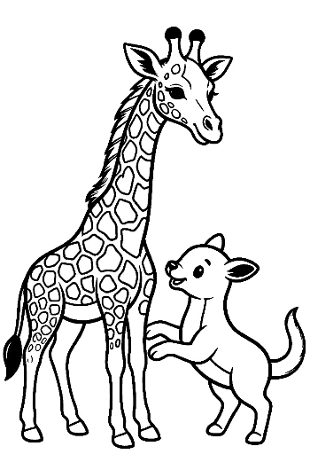 Giraffe and Puppy Playing Joyfully