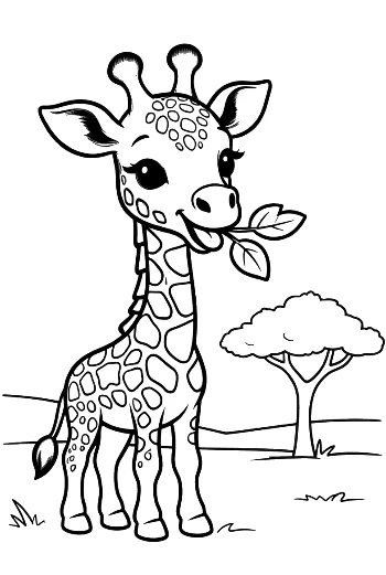 Happy Baby Giraffe in a Garden of Blooming Flowers Printable