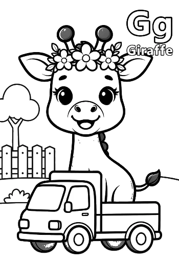 Little Giraffe Acting as a Driver in a Toy Vehicle Printable