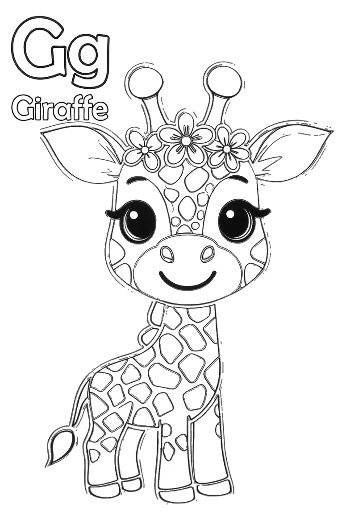 Little Giraffe Calf with Balloons in a Grassy Field Printable