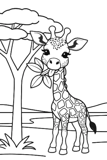Small Giraffe Calf with a Flower Crown and Butterflies Printable