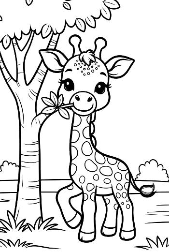 Sweet Baby Giraffe Sitting Among Spring Wildflowers Printable