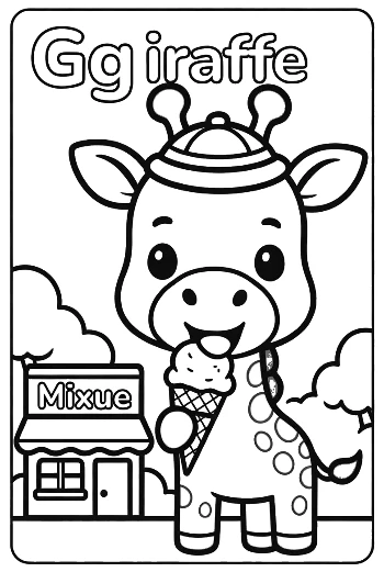 Sweet Giraffe Standing by an Ice Cream Stand Printable