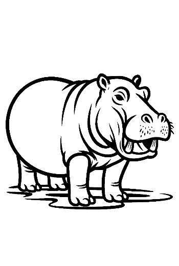 Cheerful Hippo Standing in Shallow Water