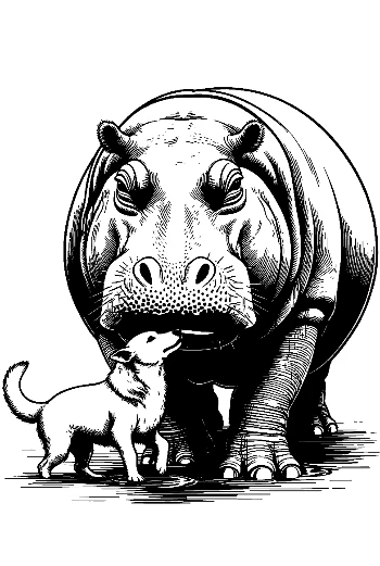 Giant Hippo and Tiny Puppy in Tender Encounter
