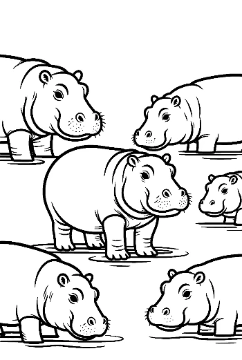 Playful Hippo Family in Water