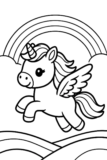 Adorable Pony Soaring Through the Sky Above a Rainbow Printable