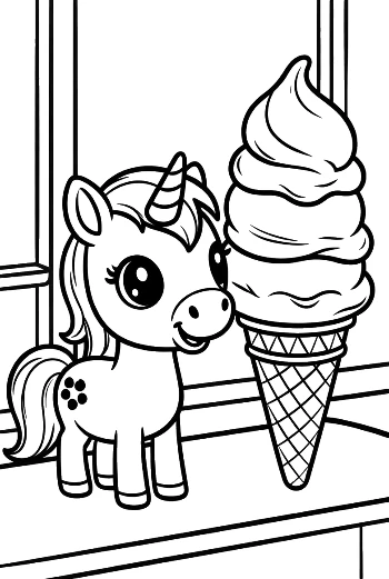 Baby Pony Standing by a Delicious Ice Cream Cone Printable