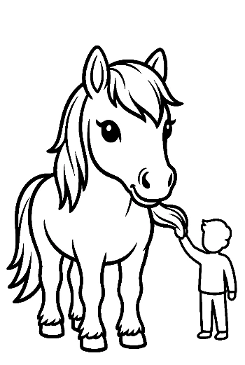 Boy Feeding Cute Pony with Tongue Out