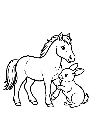 Cute Pony and Bunny Friends Outline