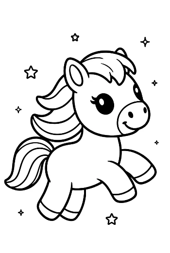 Cute Pony Flying Happily in a Star-Filled Sky Printable