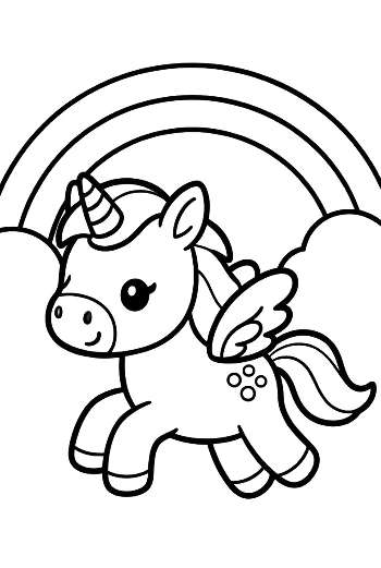 Cute Pony Standing in Front of a Colorful Rainbow Printable