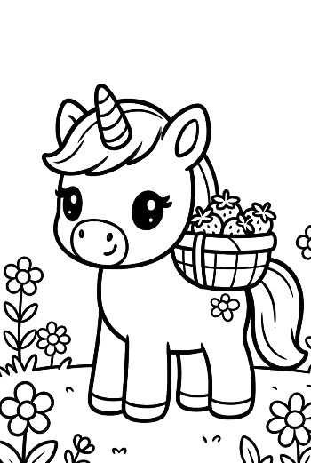 Happy Pony Carrying a Basket Through a Field of Flowers Printable