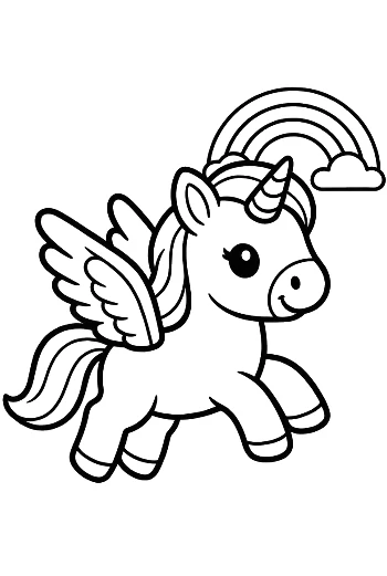 Little Pony Flying Happily Under a Large Rainbow Printable