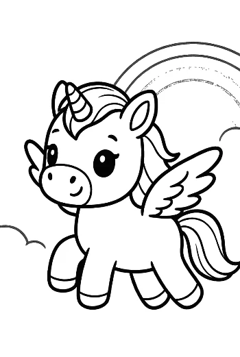 Magical Pony with Wings Leaping over a Bright Rainbow Printable