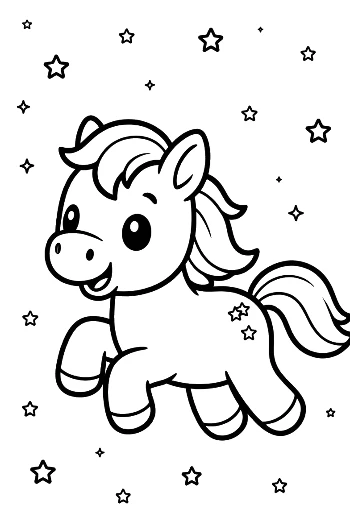 Magical Pony with Wings Soaring Among the Stars Printable