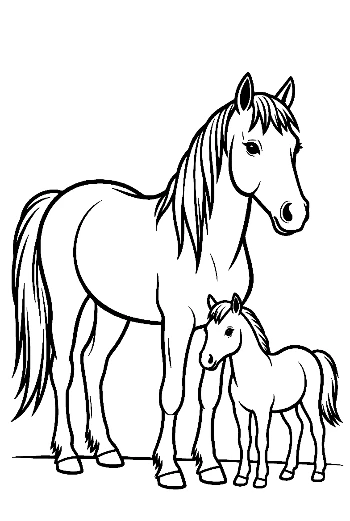 Mother Pony and Foal Outline