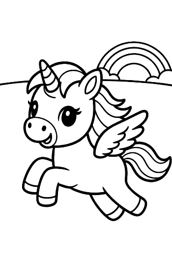 Pretty Pony Flying Through Clouds Near a Rainbow Printable