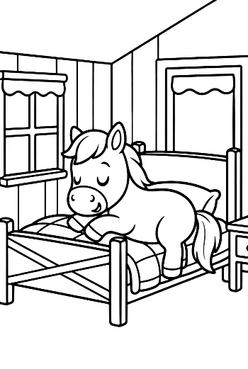 Small Pony Sleeping Soundly Under a Bright Lamp Printable