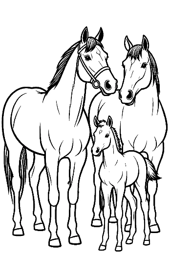 Adorable Horse Family Outline