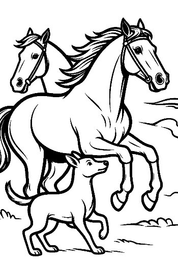 Dynamic Racehorses and Puppy Outline