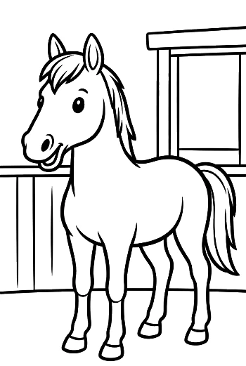 Healthy Horse Waiting in the Farm Stable Doorway Printable