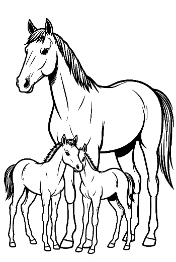 Race Horse Mare and Twin Foals
