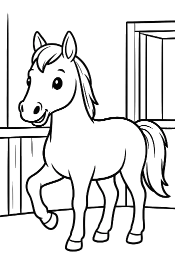 Race Horse Standing Proudly in a Wooden Stable Stall Printable