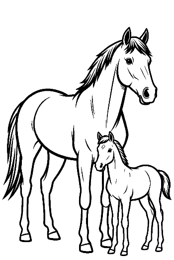 Racehorse Mare and Foal Outline