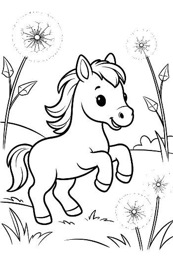 Happy Wild Horse Foal in a Garden of Spring Blossoms Printable