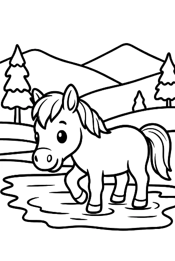 Sweet Wild Horse Foal with a Striped Scarf in Nature Printable