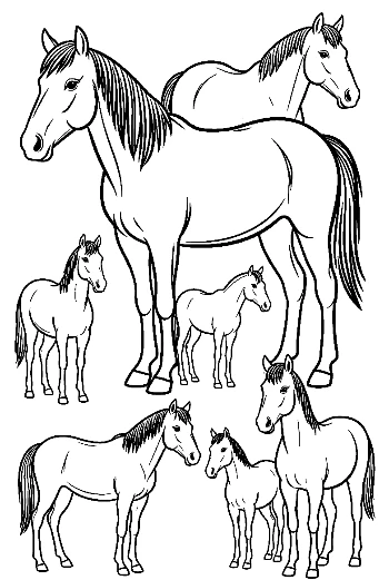 Wild Horse Family Outline Illustration
