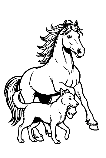 Wild Horse Galloping with Loyal Wolf Companion