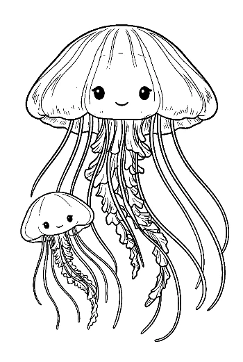 Cute Moon Jellyfish Mom and Baby