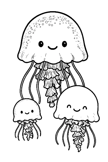 Fröhliche Mondquallenfamilie